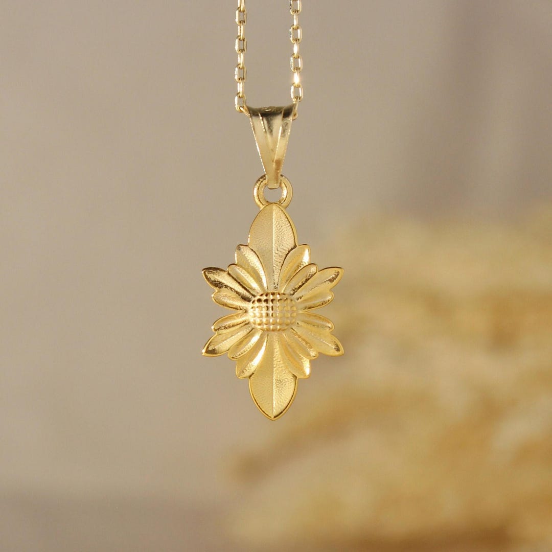 Fancy Gold R Flower 14K Gold Vintage Flower Pendant Necklace: Dainty Floral Jewelry Gift - Etsy