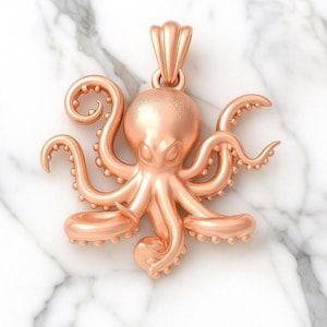 Gold Octopus Pendant: Nautical Tentacle Charm, Sea Animal Jewelry