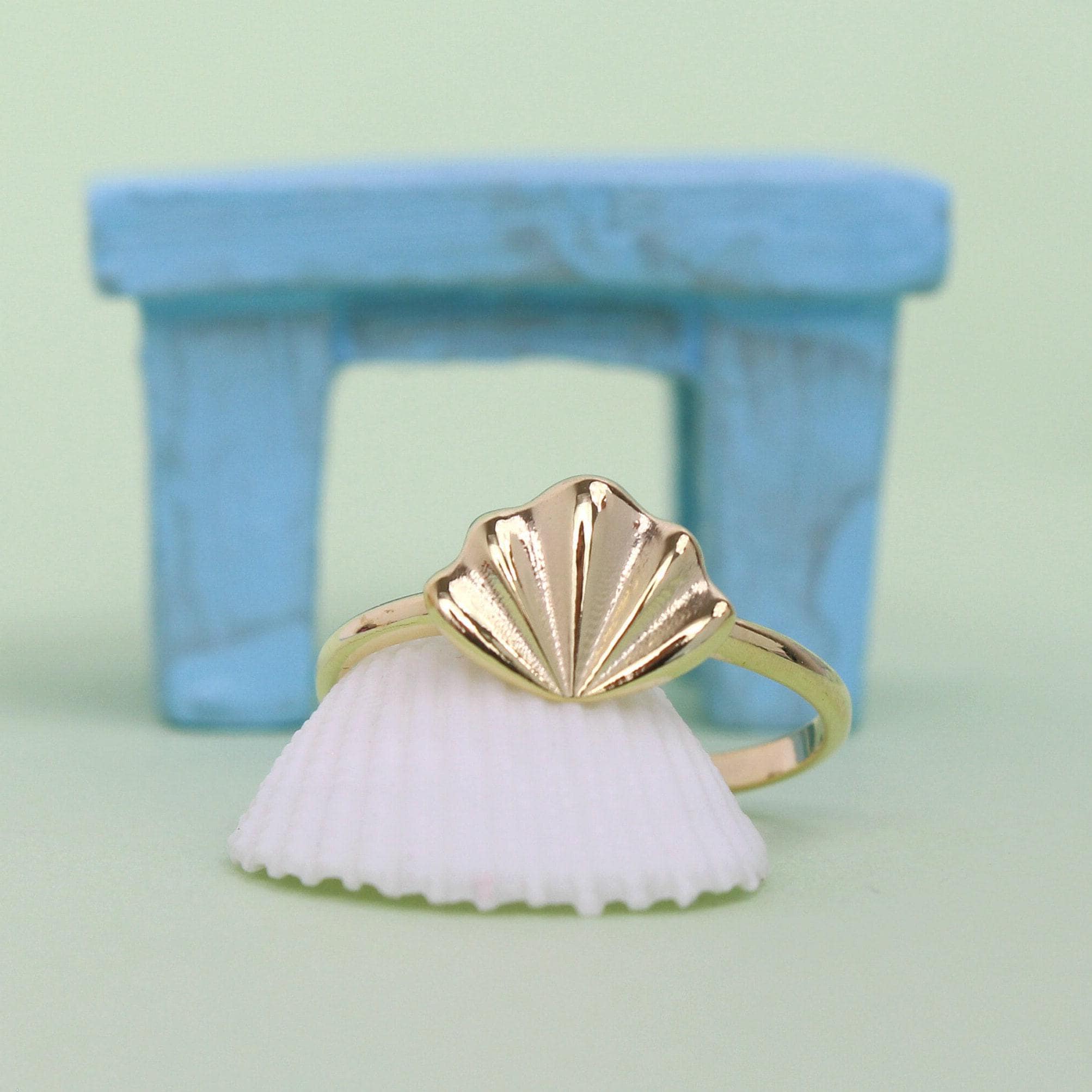 Studio Rings Sea Shell Solid 14k Gold Seashell Ring - Minimalist Ocean Wave Beach Luxury ...