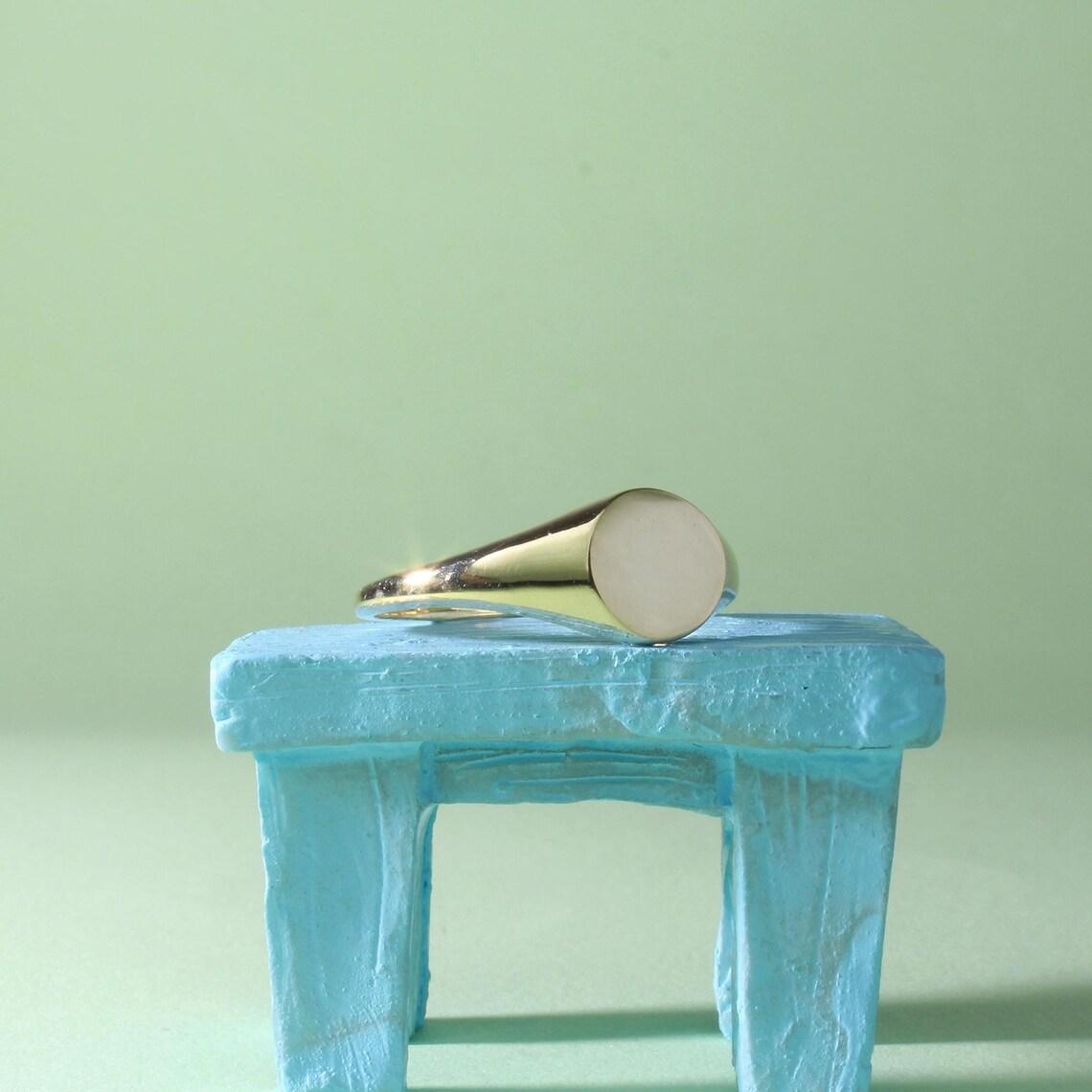 14k Solid Gold Baby Signet Ring: Engravable Minimalist Pinky Ring - Etsy