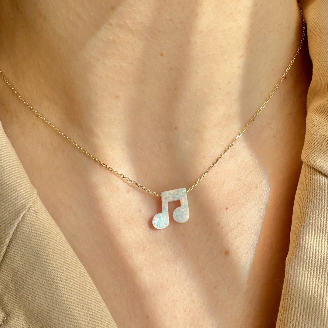 Delicate 14k Gold Opal Music Note Pendant: Elegant Musician's Gift for ...