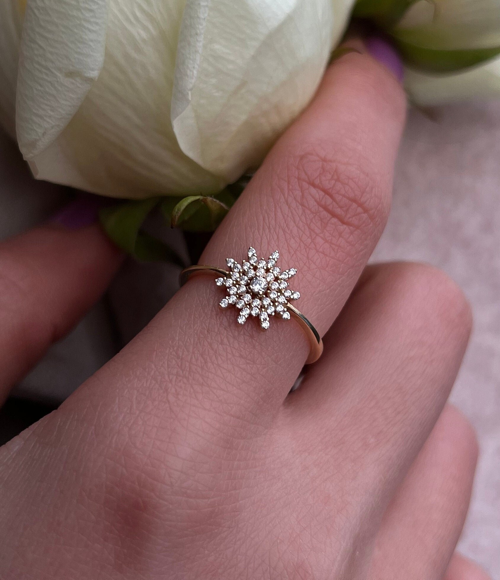 .925 Sterling Silver CZ Snowflake Adjustable Ring