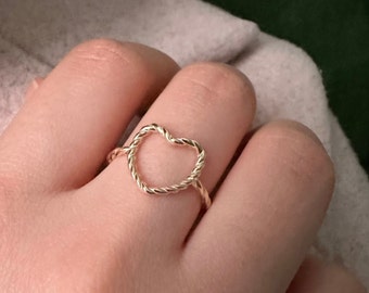 Heart Shape Ring Twisted Heart Ring 14k Gold Heart Ring 18k Heart Ring Love Ring Summer Ring Birthday Gift for Her Silver Heart Ring