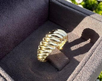14K Solid Gold Croissant Ring: Chunky Dome Stacking Band