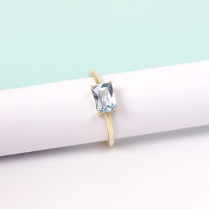 Solid 14k Gold Aquamarine Ring - Emerald Cut Solitaire Gemstone Fine Jewelry