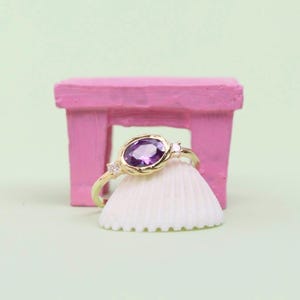 Solid 14k Gold Handmade Amethyst Ring - Oval Purple Gemstone Jewelry