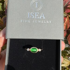 14k Gold Jade Ring: Green Gemstone & Lab Diamond Accent image 8