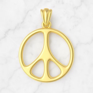 14K Gold Peace Sign Pendant: Minimalist Hippie Charm Necklace