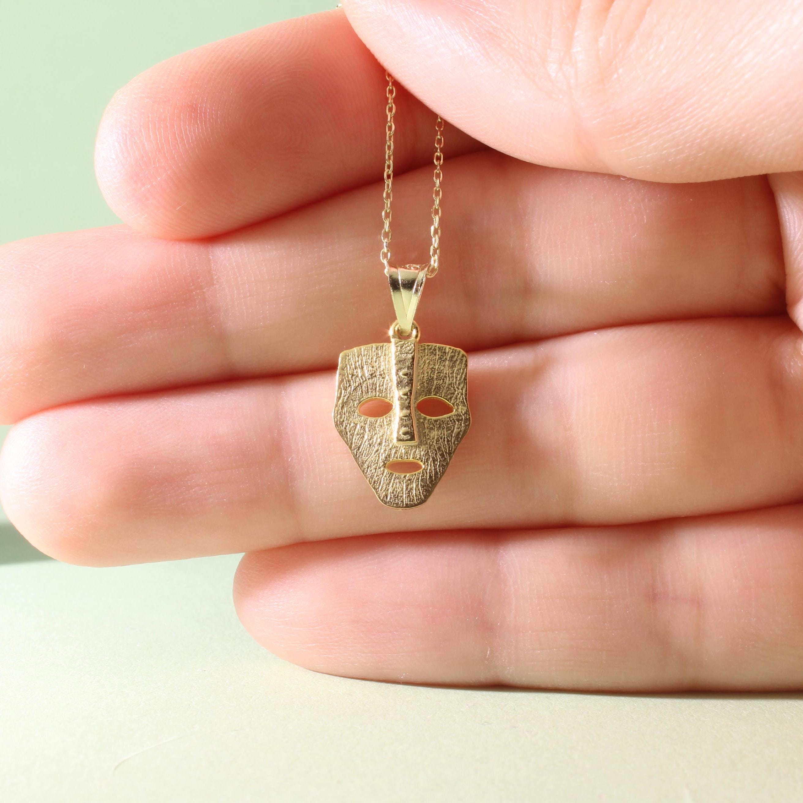 【送料&関税込】Etro Gold Theater Mask Necklace 14K Solid Yellow Gold Comedy Tragedy Theater Masks Necklace