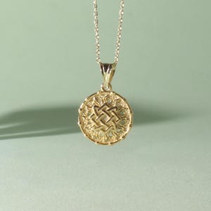 14K Solid Gold Vintage Coin Pendant Necklace: Handmade Textured Charm