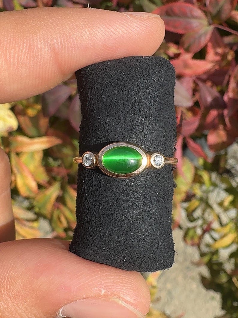 14k Gold Jade Ring: Green Gemstone & Lab Diamond Accent image 1