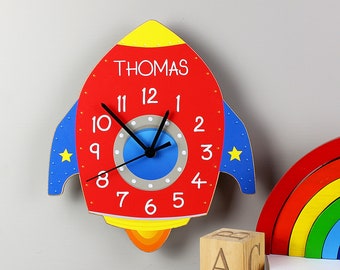 Personalised Space Rocket Clock  Custom clock Customized wall Name clock Unique clock Handmade personalized clock nursery clock Bespoke