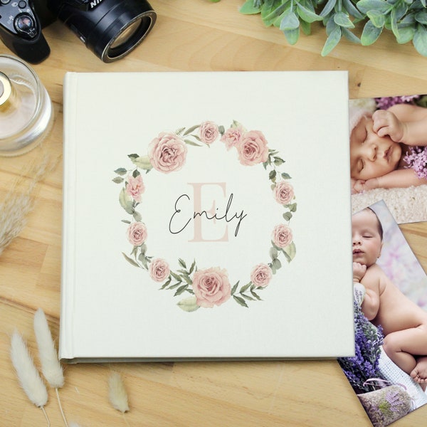 Personalised Floral Wreath Photo Album gift book Keepsake Customised Cute Memory Bespoke Unique Handcrafted Tailored Exclusive Journal