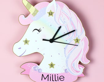 Personalised Unicorn Wooden Clock Custom clock Customized wall Name clock Unique clock Handmade personalized clock nursery clock Bespoke