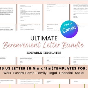 Modello di lettera personalizzabile modificabile – Pacchetto di supporto al lutto Canva per lutto e perdita (digitale)