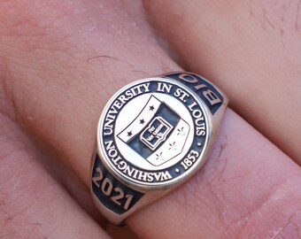 Silver Custom College Class Ring, High School Class Ring,  College Ring, School Ring, Signet Ring, Silver Graduation Ring, Personalized Ring