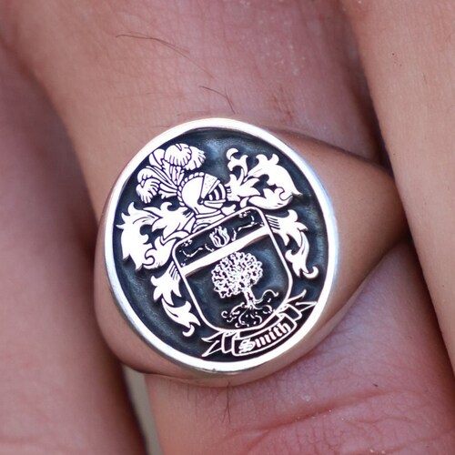 Silver Coat of Arms Ring Crest Ring Family Crest Etsy
