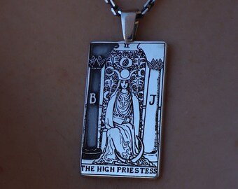 Silver Tarot The High Priestess Necklace, 925K Sterling Silver The High Priestess Tarot Card  Pendant, Tarot High Priestess Card Necklace