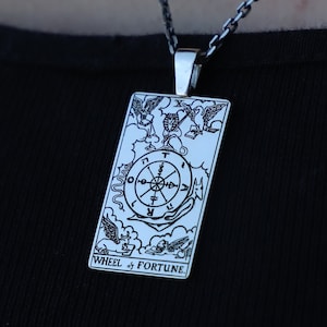 Silber Tarot Das Glücksrad Halskette, 925K Sterling Silber Das Glücksrad Tarot Karte Anhänger, Tarot Geschenke, Tarot Schmuck