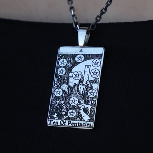 Collier De Tarot En Argent Dix De Pentacles, 925K Argent Sterling Ten De Pentacles Tarot Card Pendentif, Cadeaux de Tarot, Tarot Pentacles Bijoux