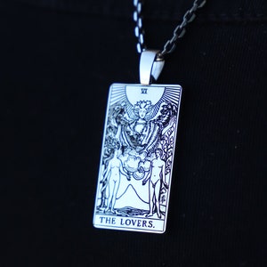 Silber Tarot Die Liebenden Halskette, 925K Sterling Silber The Lovers Tarot Karte Anhänger, Tarot Die Liebhaber Karte, Tarot Geschenke, Tarot Schmuck