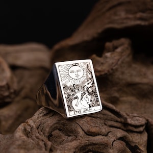 Tarot de Plata El Anillo del Sol, Plata de Ley 925K El Anillo de la Carta del Tarot del Sol, Tarot La Carta del Sol, Regalos de Tarot, Joyería de Tarot