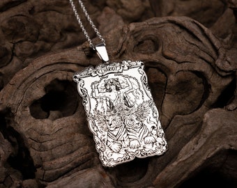 Silver Tarot Chariot Necklace, 925K Sterling Silver Chariot Tarot Card  Pendant, Tarot Chariot Card Necklace , Tarot Gifts