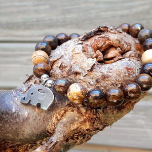 Pearl gemstone bracelet with elephant/bronzite and jasper pearl bracelet