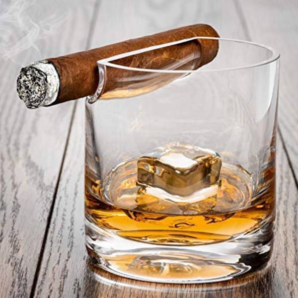 Set of 2 Whisky Cigar Glasses With Top Loading Rest Delivered in a Custom Round Gift Box | Ideal Gift for Father's Day, Groomsmen.