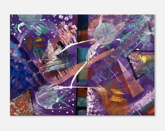 Multi-Colored Abstract Canvas Art Print With Purple Undertones - Unique Artwork