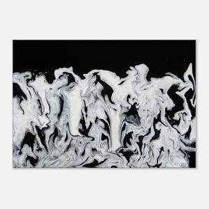 Modern Black and White Abstract Canvas Print – Acrylic Paint Pour