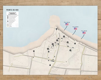 Mapa de Pointe du Hoc - Desembarco del Día D en detalle - Impresión digital - Operación Overlord