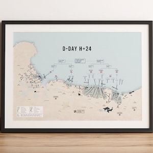 D-Day kaartposter van Normandië met alle strand- en luchtlandingen in detail - Digitale print - Operation Overlord