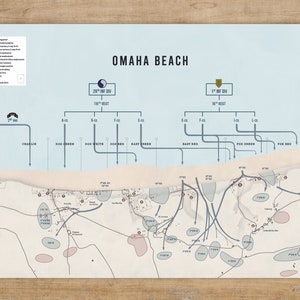 Omaha Beach kaartposter - D-day landingen in detail met strandsectoren - Digitale print - Operatie Overlord