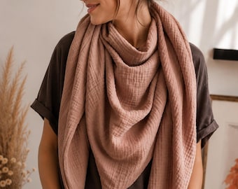 Bio Musselin Halstuch Damen | Dreieckstuch aus Musselin | Großes Tuch | XXL Schal | Damen Schal | Handmade