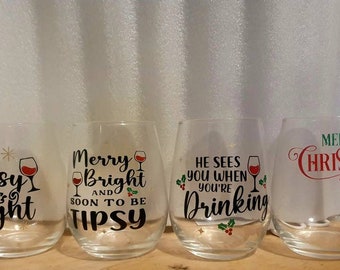 Christmas drinking glass - wine glass - christmas glasses - christmas tumbler