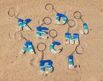 Beach Keyring - resin letter - keyring initial - personalised gift - summer keyring