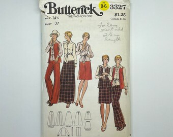 Butterick 3327 - Patrón de costura para conjunto de mujer, años 70, talla 14.5