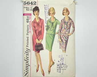 Simplicity 5642 - Patrón de costura para vestido vintage de mujer, años 60, talla 14