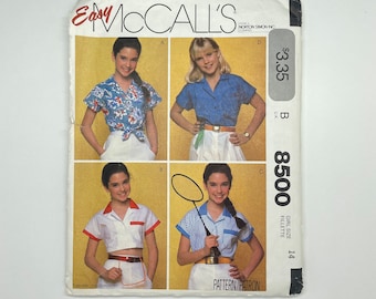 McCalls 8500 - Vintage 1980's Girl's Tops Sewing Pattern | Size 14