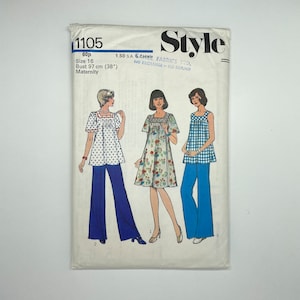 Style 1105 - Vintage 1970&#39;s Women&#39;s Maternity Dress/Top and Trousers Sewing Pattern | Size 16