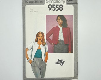 Patrón de costura Simplicity 9558 para chaqueta vintage de mujer, años 80, talla 12