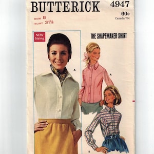 Butterick 4947 - Vintage 1960s Shirt Sewing Pattern | Size 8, Bust 31.5