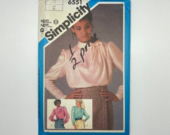 Simplicity 6551 - Patrón de costura para blusa vintage de mujer, años 80, talla 14