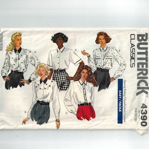 Butterick 4390 - Vintage 1980s Women&#39;s Blouse Sewing Pattern | Size 14-18