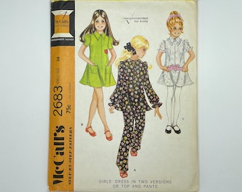 McCalls 2683 - Patrón de costura para conjunto de niña vintage de los años 70 / Talla 14