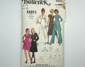 Butterick 6023 - Patrón de costura para vestido y pantalón para adolescentes/jóvenes, años 70, talla 7JP