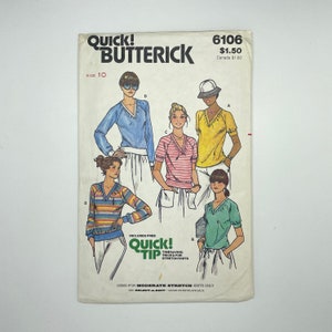 Butterick 6106 - Vintage 1980&#39;s Women&#39;s T-Shirt Sewing Pattern | Size 10