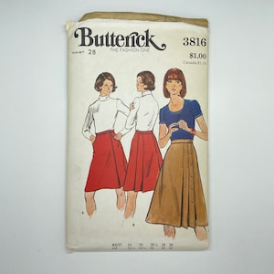 Butterick 3816 - Vintage 1970&#39;s Women&#39;s Skirt Sewing Pattern | Size 28 Waist