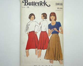 Butterick 3816 - Vintage 1970's Women's Skirt Sewing Pattern | Size 28 Waist